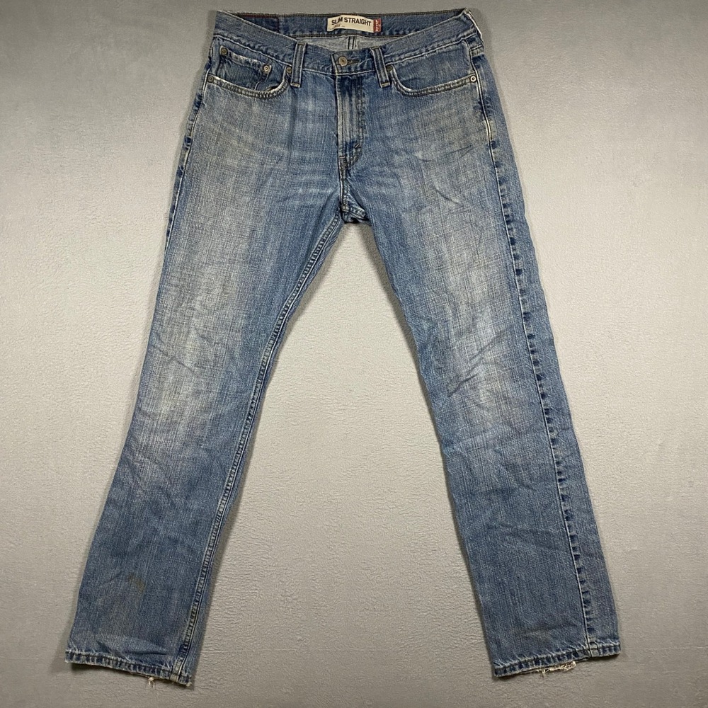Y2K Levi's 514 Slim Straight Jeans Mens 33x34 Blue Denim Frayed Hems 005144177
